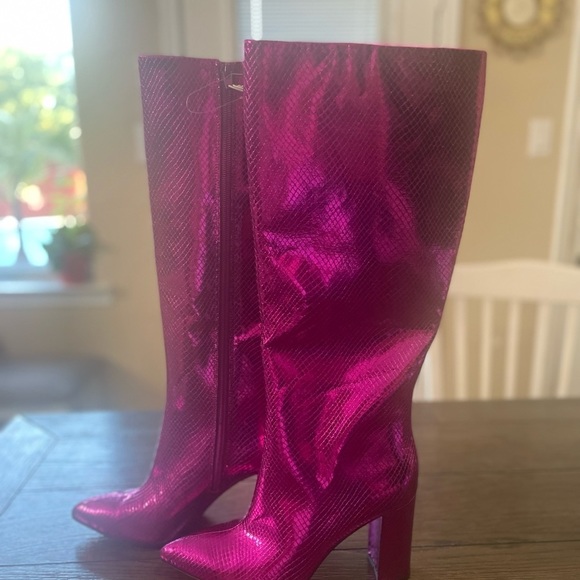 INC Paiton Metallic Berry Pink Snake Knee High Heeled Barbie- core boots… - Picture 4 of 16